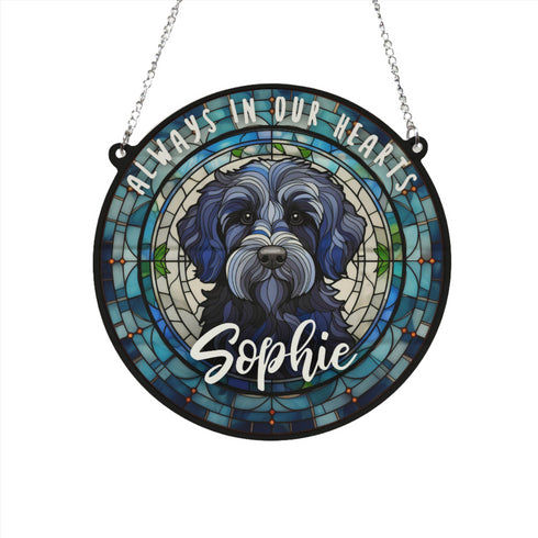 Labradoodle Black Memorial Stained Glass Effect Suncatcher